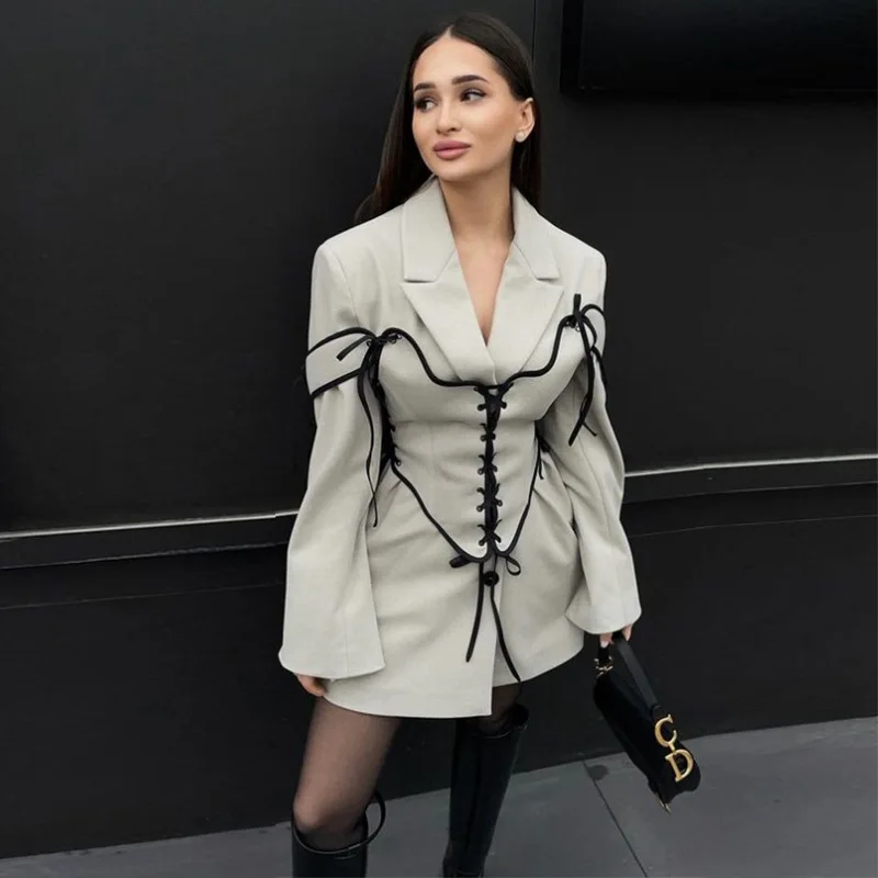 Winter Clothing Deals - 女性用ミドル丈コートとコルセットドレスセット,長袖,ライン,スリムフィット,エレガントなスプライスコート,コートドレス,2ピースセット,秋