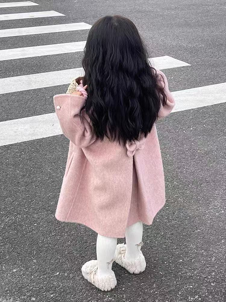Winter Clothing Toddler Girl - 新しい女の子用秋冬ジャケットファッション幼児用キュートなオーバーサイズピンクツイード両面ウールコート子供服