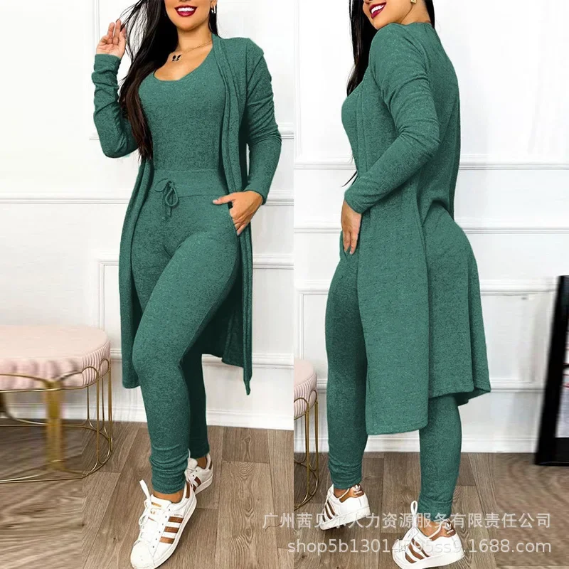Winter Clothing Deals - 2026 ジャンプスーツ＆コートセット 秋 レディース ドローストリングポケットパンツセット ワンピース