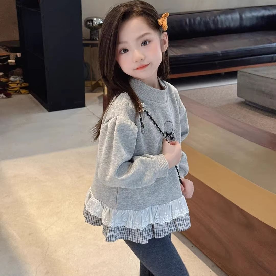 Winter Clothing Toddler Girl - 幼児女の子秋冬スウェットシャツ新しいファッションキッズフリース裏地厚手ニットトップレーストリム服