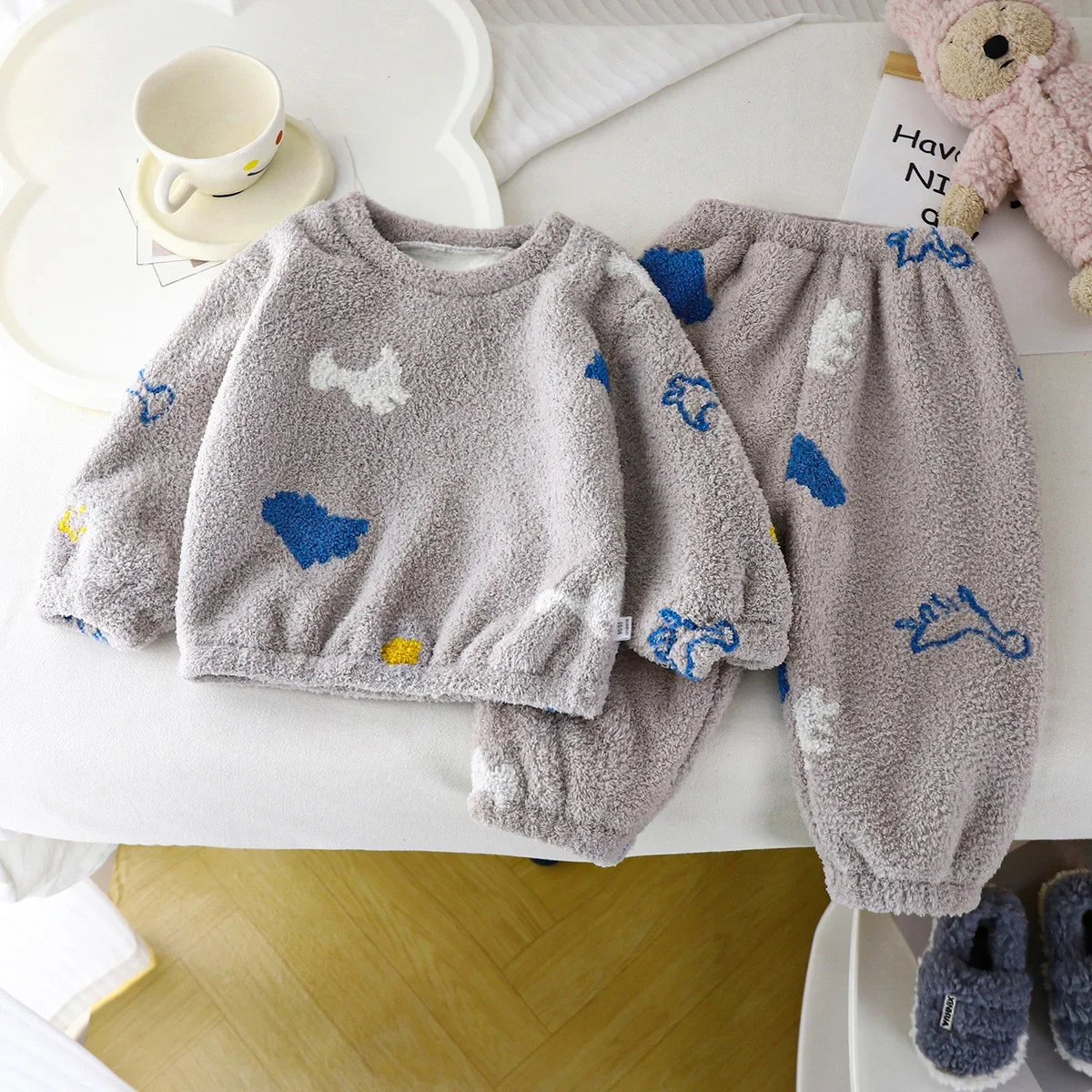 Winter Clothing Toddler Girl - 子供のための厚くて暖かいフリースのパジャマ,かわいい漫画の服,ラウンドネック,男の子と女の子のためのパジャマ,秋,冬,新しい