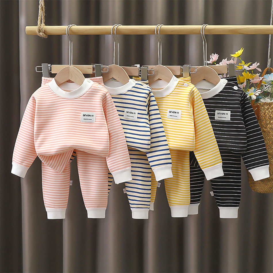 フリース裏地付きベビー服セット 暖かいストライプ柄下着 パジ - Winter Clothing Toddler Girl のレビューと価格