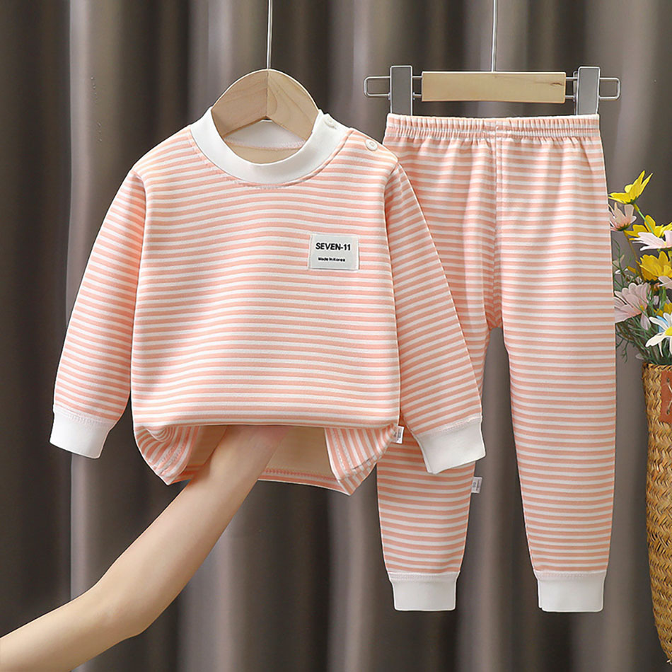 フリース裏地付きベビー服セット 暖かいストライプ柄下着 パジ - Winter Clothing Toddler Girl のレビューと価格